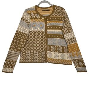Gudren Sjoden cotton blend intarsia patterned sweater cardigan size XXL